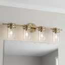 Kichler Brinley 4-Light Bathroom Vanity Light Fixture with Clear Glass in Champagne Bronze, Industrial Farmhouse Style for Mirror Lighting (32.5" x 10.25" x 6.75"), 45690CPZ, 32.25"