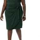 Amazon Essentials Women's Cap Sleeve Boat-Neck Faux Wrap Dress (Dark Green Animal)