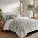 Levtex Home Adare Sage Reversible Full/Queen Quilt Set (88x92in) with 2 Pillow Shams (26x20in) - Floral Bedding - Sage White - Cotton Full/Queen Size Quilt Bedding Set - Lightweight, Soft, Pre-Washed