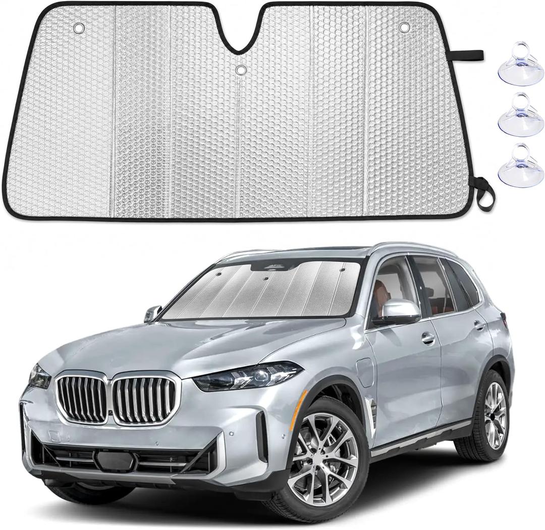 EcoNour Foldable Sun Shade Fit for BMW X5 2019-2024 2025 2026 | Accordion Windshield Sun Shade, Front Car Window Shades Sun Visor, Blocks UV Rays & Heat, Car Accessories