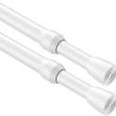 MEXAU 2Pack Tension Curtain Rod 26-39 inch Spring Tension Curtain Rod White Adjustable Spring Rod Extendable Tension Rod for Kitchen, Bathroom, Window, Bookshelf,Closet.