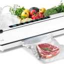Vacuum Sealer Machine 75KPa Food with 6-in-1 Dry/Moist Modes & Digital Timer, Compact Lightweight Design, Built-in Cutter + 10 Bags (White)