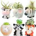 Melphoe 6Pcs Air Plant Holders Cartoon Shaped Small Succulent Pot Animal Planter Small Ceramic Pot Drainage for Mini Plant Cactus Flower, Tillandsia Air Fern, Display Stand Home, Office Desktop