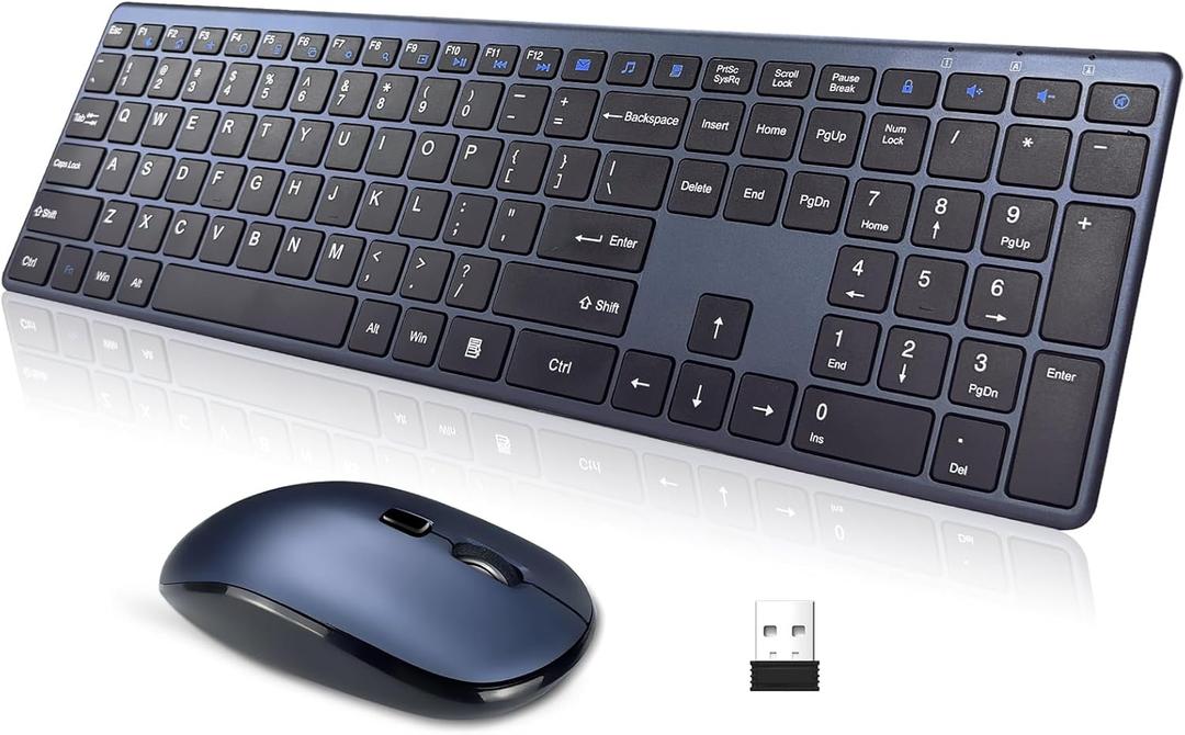 Wireless Keyboard and Mouse Combo,2.4G USB Ultra Slim Quiet Full Size Matte PC Computer Keyboard & Mice,3 DPI,19 Multimedia Key,Lag-Free Ergo,Long Battery Life for Desktop,Laptop,Smart TV,MAC,Windows