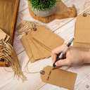 Outus 60 Pcs 4 3/4-in x 2 3/8-in Blank Large Paper Gift Tags with String and Reinforced Eyelet Wire Writable Price Tags Shipping Labels Inventory Labels(Brown, Black, Blue)