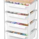 SYKIARIOL Rolling Cart with 5 Drawers,Art Craft Cart,Storage Utility Cart with Wheels,Makeup Organizer with Wooden Tabletop,White