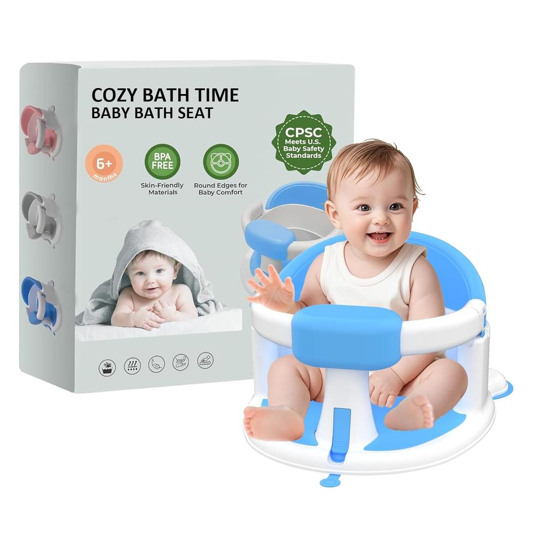 Baby Bath Seat for Babies 6 Months & Up, 360Protection Bath Seats for Babies Sitting Up, Lockable Armrests, Non-Slip Comfortable Toddler Bath Seat with Soft Cushion