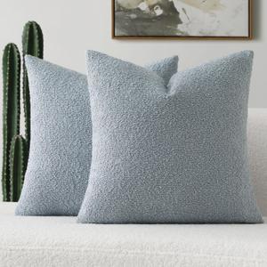 FUTEI Pack of 2 Dusty Blue Decorative Throw Pillow Covers 18x18 Inch Soft Cozy Solid Boucle Textured Cushion Case,Modern Home Decor for Couch Bed Living Room