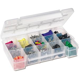 Akro-Mils 05805 Plastic Portable Parts Storage Case for Hardware and Crafts with Hinged Lid and 4 Adjustable Dividers, (11-Inch x 7-Inch x 2-3/8-Inch), Medium, Clear
