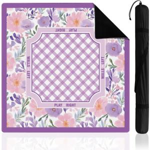 Soulchen Purple Flower American Mahjong Mat with Rules for Table, No Creases, Ships Rolled, 31.5 x 31.5 Non-slip Noise Reduction Gaming Mat with Carrying Bag for Mahjong Poker Card Board Game Dominoes