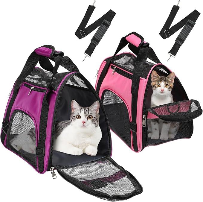 Pack of 2 Pet Carrier, Soft Sided Pet Travel Carrier for Cats, Airline Approved Kitty Portable Dog Bags for Traveling Little Dogs, Rabbits, Puppy, Cat(S, Pink, Purple)