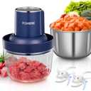 FOHERE Food Processors, Electric Food Chopper with Meat Grinder & Vegetable Chopper with 2 Bowls (8 Cup+7 Cup), 2 Sets of Bi-Level Blades for Fruits/Meat/Nuts/Baby Food, Blue