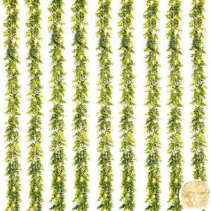 BLEUM CADE 9 Pack Eucalyptus Garland with Lights, 5.9 Ft/pcs Artificial Greenery Garland Fake Hanging Eucalyptus Vines Garland Decor for Wedding Backdrop Arch Party Home Table Decoration(Grey Green)