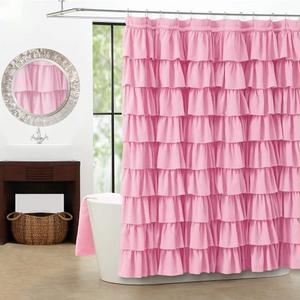 Pink Ruffle Shower Curtain - Farmhouse Ruffled Fabric for Bathroom 72 inches x 72 inch