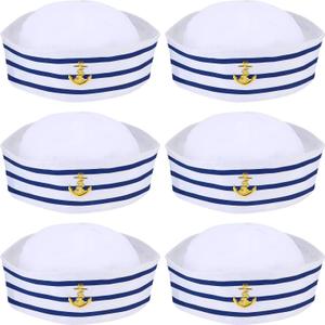 6 Pieces Sailor Captain Navy Hat Blue with White Sail Hats for Kid Navy Costume Dressing Up Party Accessory(Classic Style)