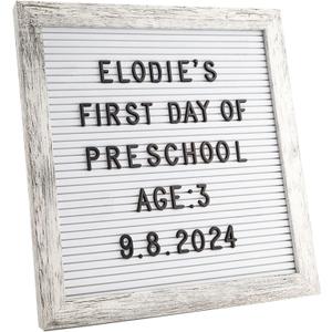 C CRYSTAL LEMON Felt Letter Board, 10x10 inches, 336 Letters Numbers & Symbols, Changeable Wooden Message Sign, Wood Frame, Wall Mount, with Display Stand (Rustic White)
