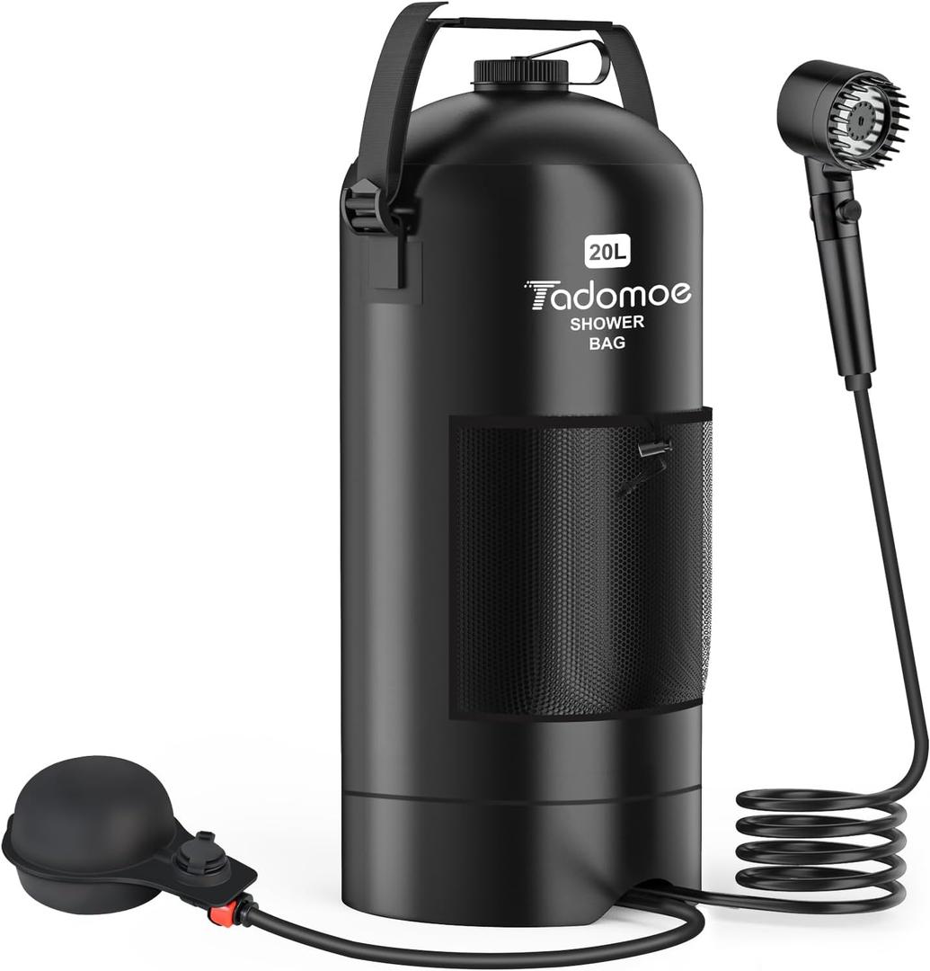 Portable Shower for Camping, 5 Gal/20L Solar Heating Camp Shower Bag with Foot Pump,Outdoor Shower with Portable Shower Head & Sprayer,Travel Gear for Beach,Overlanding,Pet Cleaning