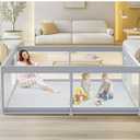 Baby Playpen, 80x90 Inch Play Pen, Playpen for Babies and Toddlers, Baby Playard for Indoor & Outdoor Active Center Game Fence, with Skin-Friendly Fabric and Soft Breathable Mesh Grey