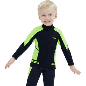 GoldFin Kids Wetsuit Jackets, 2mm Girls Boys Wetsuits Tops Toddler Neoprene Long Sleeve Keep Warm for Water Sports Diving Surfing Swimming Kayaking (4, Black-green)