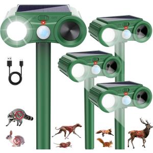 2026 Solar Ultrasonic Animal Repellent Outdoor 4 Pack Deer Squirrel Deterrent with Motion Sensor & Flashing Light, Sonic Racoon Fortress Pro Repeller to Keep Cat Rabbit Dog Out of Yard & Garden