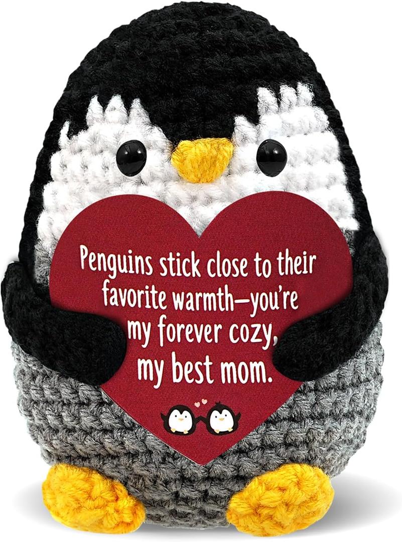 4 x Mothers Day Mom Gifts for Mom from Daughters Sons - Handmade Crochet Penguin Gift Plush, Happy Mother’s Day Birthday Gifts for Moms Mother in Law Stepmom Mama,Cute Best Moms Ever I Love You Gift