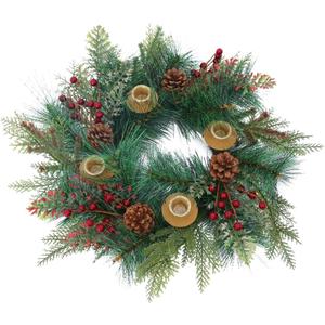 Seasons Candle Holder Wreath, Christmas Advent Centerpiece Decor,18 inch Candle Wreath Decorations for Table Indoor Home & Church