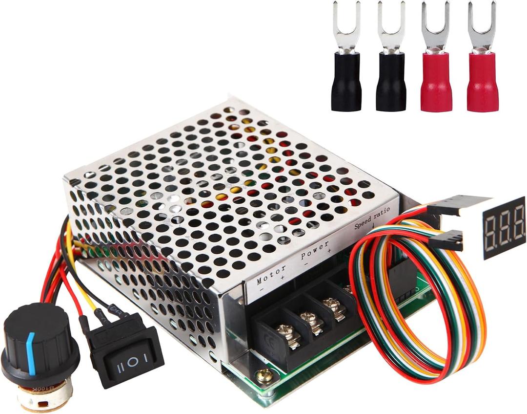 PWM DC Motor Speed Controller, DC 10-55V / Rated 40A / Max 60A, LED Display Stepless DC Motor Speed Controller with Adjustable Potentiometer and Forward-Brake-Reverse Switch