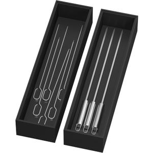 Bamboo Drawer Organizer, Narrow Silverware Organizer for Kitchen, Stackable Utensil Organizer, 2 Pcs Flatware Organizer, Wooden Storage Box Tray (Black, 12 X 3 X 2 Inch)