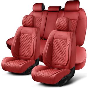 Auto Car Seat Covers Full Set Leather Cushion Protector Breathable Waterproof Seat Cover for Cars Universal Fit (Wine, Full Set Without Headrest)