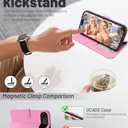 OCASE Compatible with iPhone Air Wallet Case, PU Leather Flip Folio Case with Card Holders RFID Blocking Kickstand [Shockproof TPU Inner Shell] Phone Cover 6.5 Inch 2025, Pink