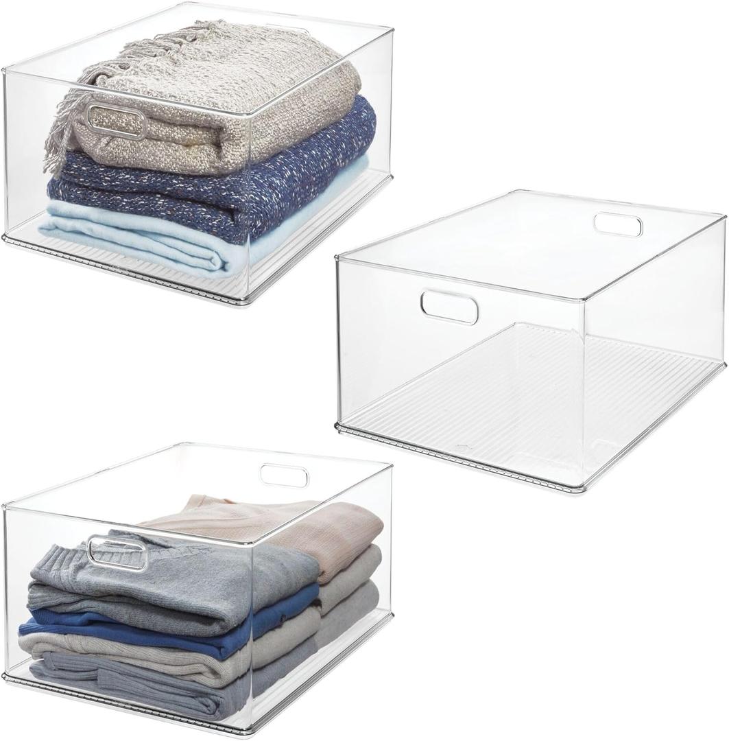 InterDesign iDesign Storage Bins with Handles - Organization for Kitchen, Bathroom, or Office, Set of 3, Clear