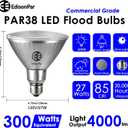 Full-Glass PAR38 LED Flood Light Bulbs Outdoor/Indoor Equivalent 300 Watt, 4000 Lumens Ultra Bright, Dimmable Waterproof 5000K Daylight, 2-Pack