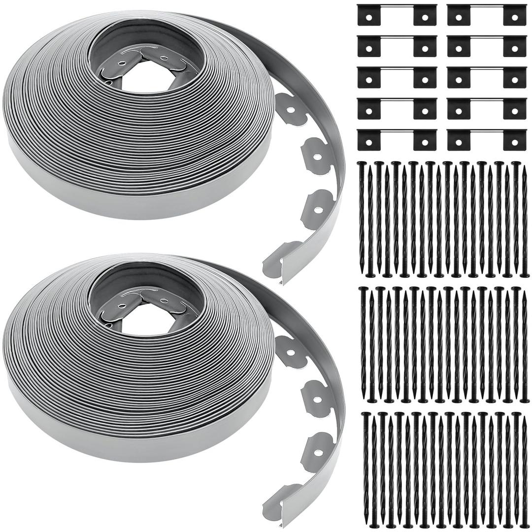 sasylvia 2.5'' x 200' landscape edging kit edging border coil include anchoring spikes 10 connectors plastic garden border for lawn garden grass yard home(white)