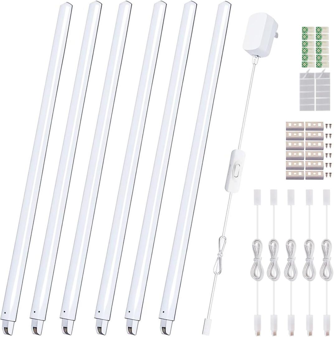 Cefrank Cabinet Lighting 6-Pack 12 inch Seamlessly Linkable Strip Light Bars for Cabinet, Kitchen, Shelf, Workbench, Cupboard Lighting, 1200 Lumen Cold White 6000K