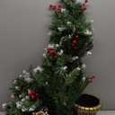 Pre-lit Holiday Christmas 4-Piece Set with LED Lights, Christmas Garland, Wreath and Set of 2 Entrance Trees, Christmas Decorations for Indoor Outdoor Home Porch Front Door (Green)