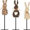 3 Pcs Easter Bunny Wooden Table Decor Rustic Rabbit Tall Standing Sign Block Farmhouse Spring Centerpiece Easter Decor for Home Table Mantel Office Desk