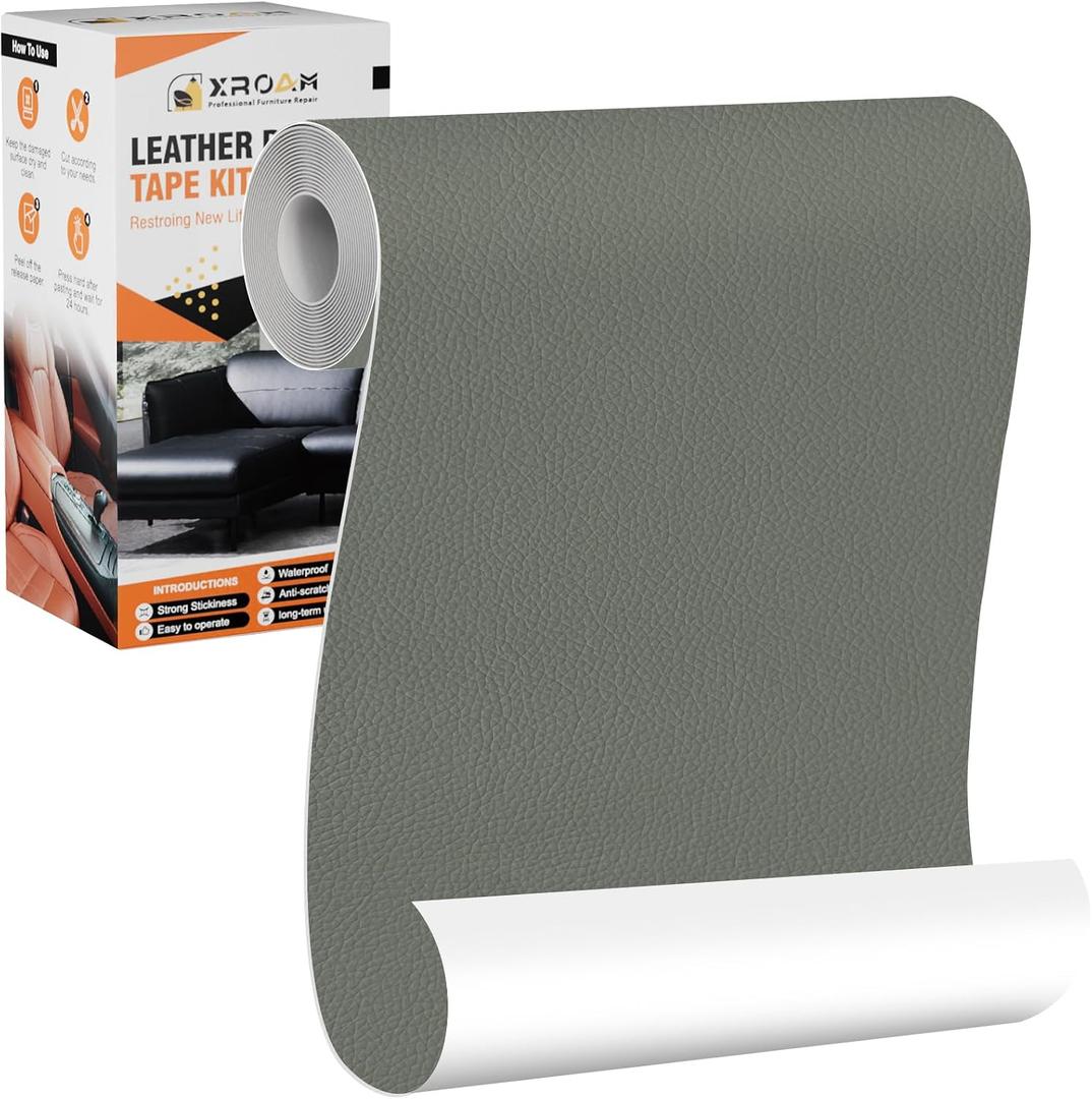 3 x Leather Repair Tape, 4.7x63 inch Leather Patches for Furniture, Self Adhesive Leather Repair Patch for Sofas, Couches, Leather Covers, Seats, Chairs, Vinyl Repair Tape Light Gray