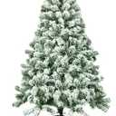 4.5FT Artificial Hinged Christmas Tree Snow Flocked Pine Tree w/400 Tips and Foldable Base