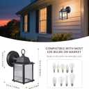 Classic Black Aluminum Wall Lamp Wet Location Outdoor Fixture, Die-Cast Aluminum & Tempered Glass, E26 Base (60W Max) for Porch, Garage, Garden (Single Pack