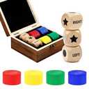 Left Right Center Dice Game Set, Include 3 1-inch Wooden Dices and 48 Pcs Chips in Wooden Box, Easy to Store and Carry Around for Trave Only 3 Cubes