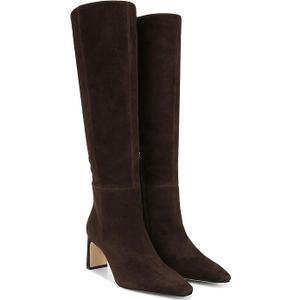 Burgundy Knee High Boots for Women Square Toe Chunky Heeled Boots Fall Dress Elastic Tall Boots with Zipper 7