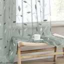MIULEE Sage Sheer Curtains 2 Panels Embroidered Leaf Patterned Rod Pocket Floral Semi Sheer Faux Linen Window Curtains Drapes Set for Living Room Bedroom Dining Room, 52x84 Inches Long