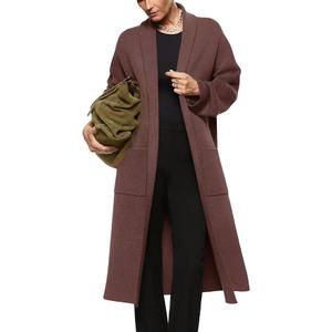 Womens Long Sleeve Maxi Cardigan Open Front Oversized Knitted Sweater Coat Casual Lapel Warm Overcoat with Pockets Medium