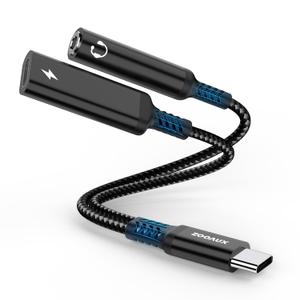 ZOOAUX USB C to 3.5mm Headphone Jack and Charger Adapter, 2 in 1 Type C to Aux Audio Jack Splitter Dongle Cable Cord with 60W Fast Charging for iPhone 17/16/15, Galaxy S25/S24, iPad Pro, Pixel (Black)