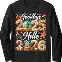 Goodbye 2025 Hello 2026 Christmas 2025 Happy New Year 2026 Long Sleeve T-Shirt (S, Black)