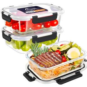 HOTEC 35OZ Glass Food Storage Container, Airtight Glass Lunch Fruit Containers with Lids - Microwave, Oven, Freezer and Dishwasher Safe, 2-PACK