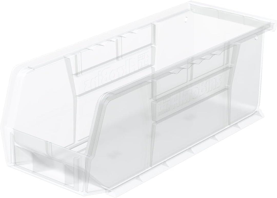 Akro-Mils 30224 AkroBins Plastic Storage Bins, Space-Saving Stackable Bins for Garage, Pantry, Craft Organization, 11" L x 4" W x 4" H, Clear, 12-Pack