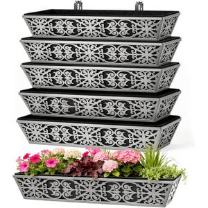 6 Pack 30 Inch Window Boxes Planter for Outdoor Plants Deck Railing Planters Box with Adjustable Brackets for Porch Fence Balcony Hanging Flower Baskets with Non-Woven Fabric Liner for Garden Dcor
