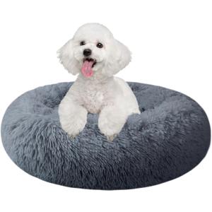 Nisrada Dog Bed for Small Medium Large Dogs, 20 inch Calming , Washable-Round Cozy Soft Pet Bed for Puppy and Kitten with Slip-Resistant Bottom (Dark gray)