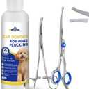 Dog Ear Hair Removal Kit  Ear Powder, Safety Round Tip Scissors & Locking Tweezers  At-Home Grooming Set for Hair Plucking, Wax Removal & Odor Control  Ideal for Poodles & Doodles (3-pack)
